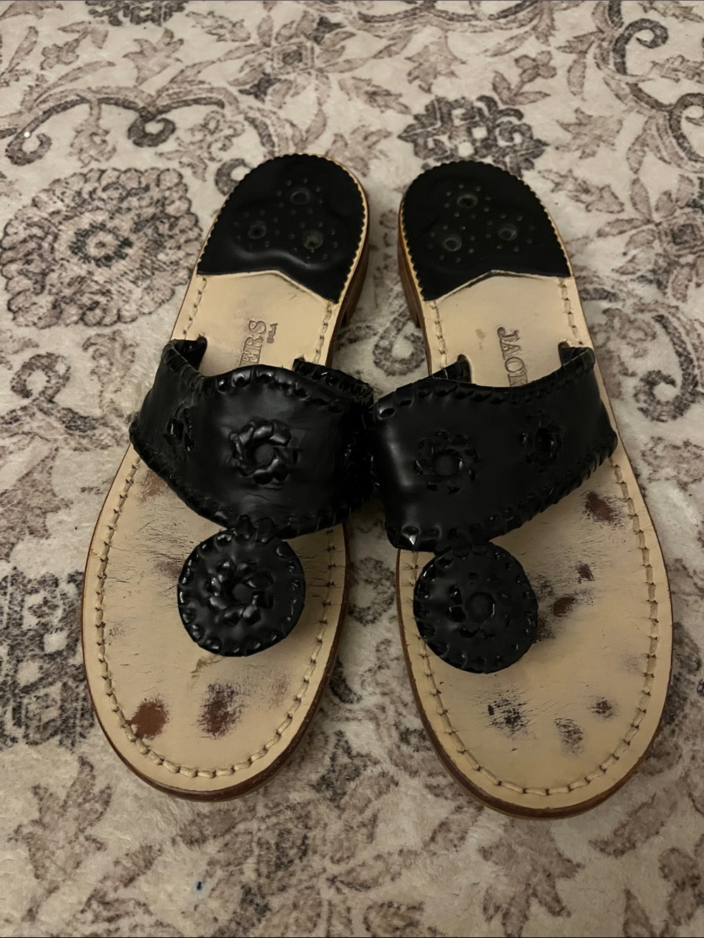 Jack Rogers Black Leather Miller Sandals